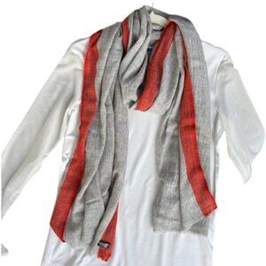 Cashmere Heather Gray with Orange Strip Scarf Wrap